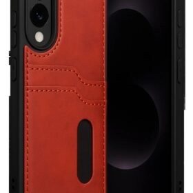 Samsung Galaxy S25 Edge Sara Kartvizitli Deri Kılıf - Kırmızı-(5796)