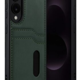 Samsung Galaxy S25 Edge Sara Kartvizitli Deri Kılıf - Koyu Yeşil-(5796)