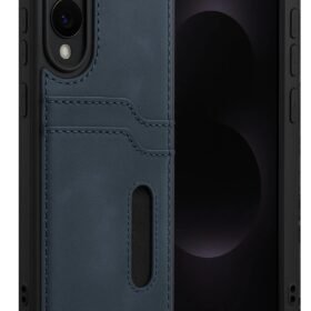 Samsung Galaxy S25 Edge Sara Kartvizitli Deri Kılıf - Lacivert-(5796)