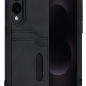 Samsung Galaxy S25 Edge Sara Kartvizitli Deri Kılıf - Siyah-(5796)