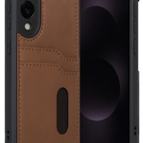 Samsung Galaxy S25 Edge Sara Kartvizitli Deri Kılıf - Taba-(5796)