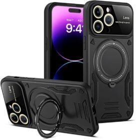 iPhone 15 Pro Kılıf Joy Lens Standlı Kapak - Siyah-(5796)