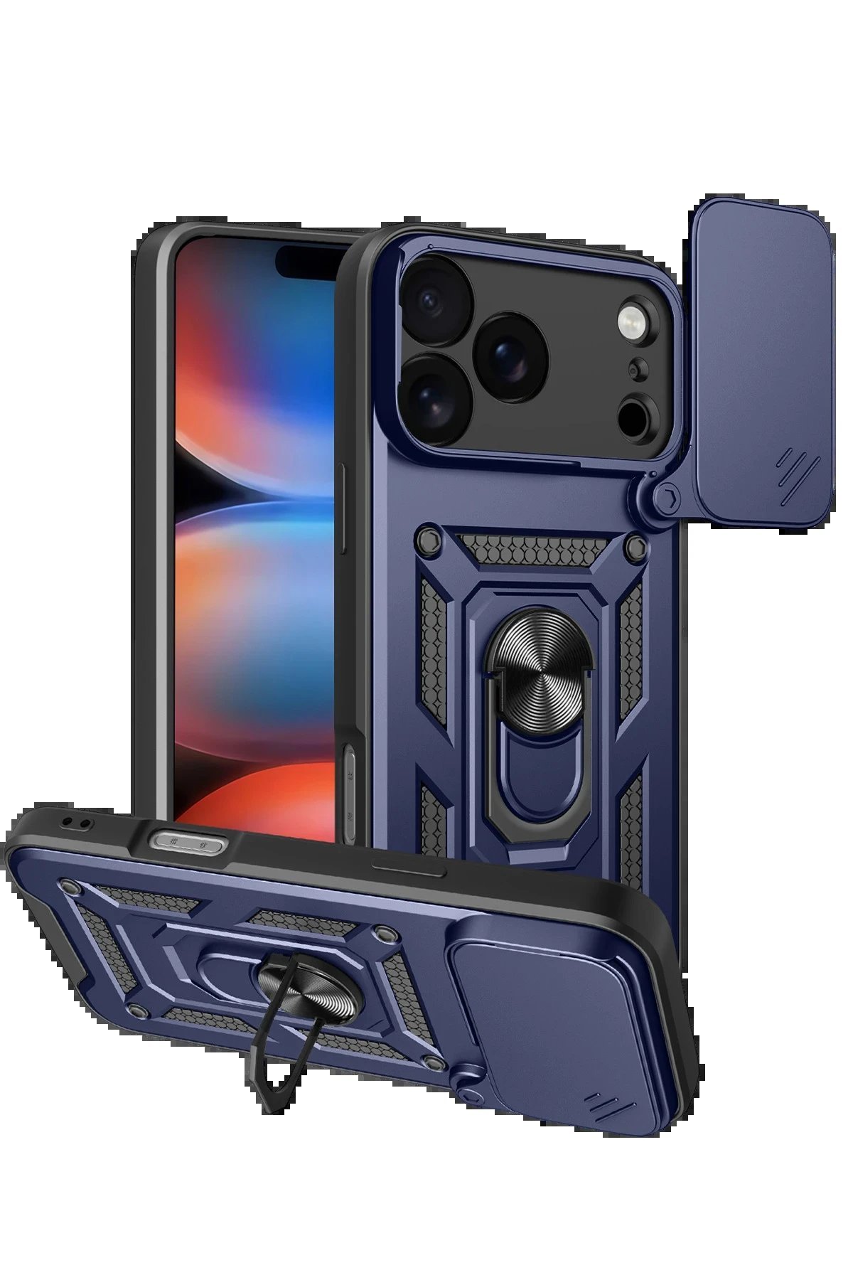 Apple iPhone 17 Pro Max Pars Lens Yüzüklü Silikon - Lacivert-(5796)