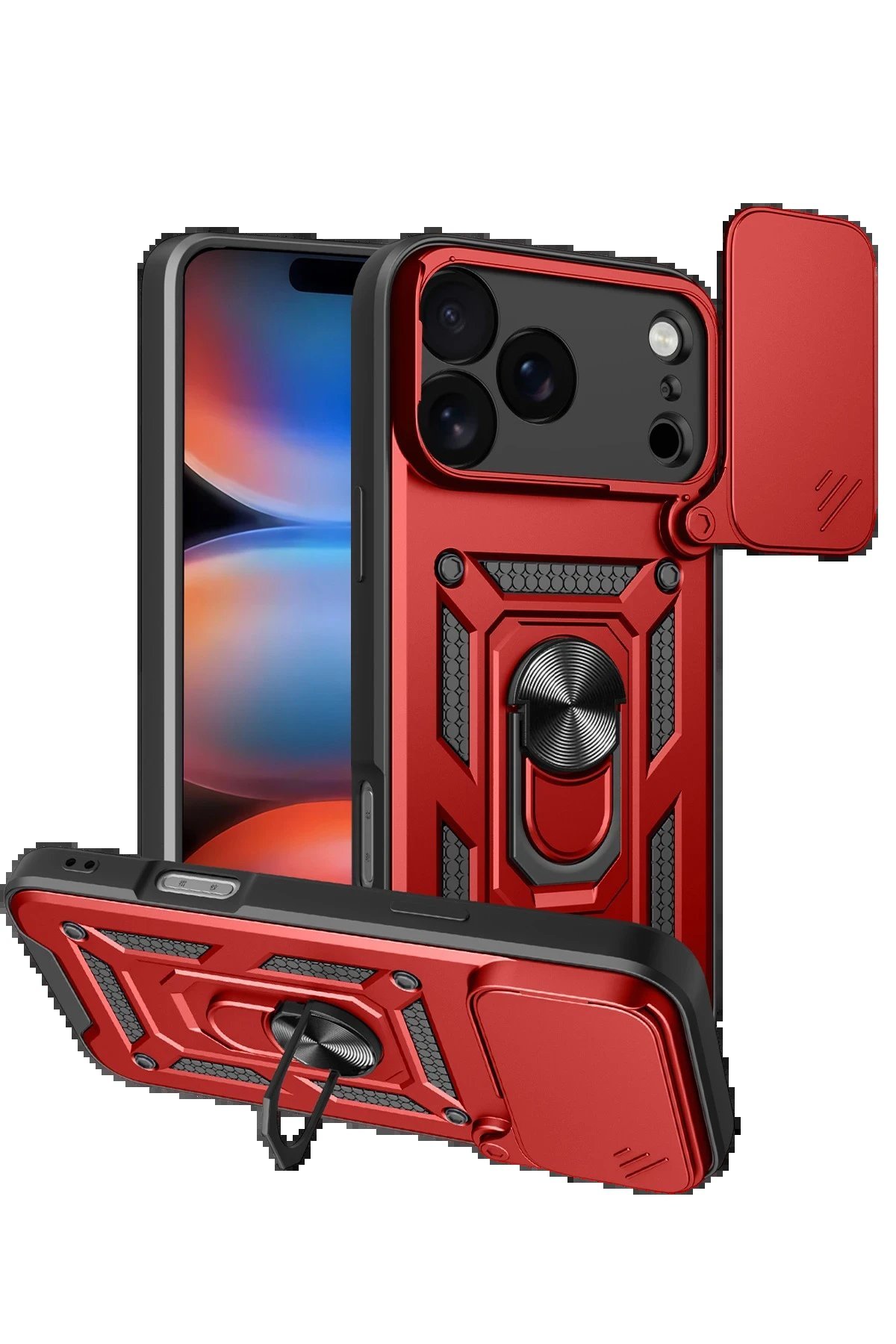 Apple iPhone 17 Pro Pars Lens Yüzüklü Silikon - Kırmızı-(5796)