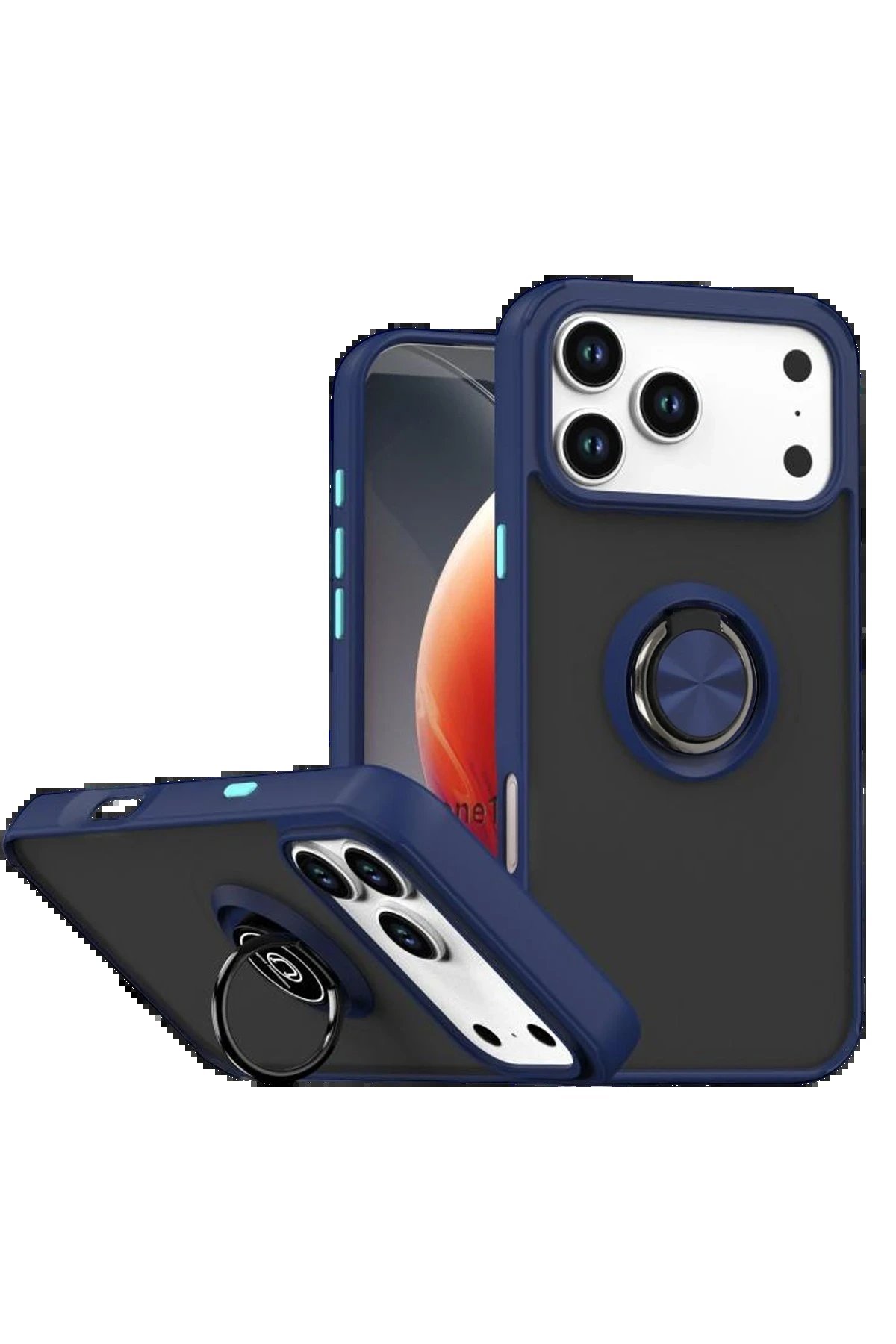 Apple iPhone 17 Pro Montreal Yüzüklü Silikon Kapak - Lacivert-(5796)