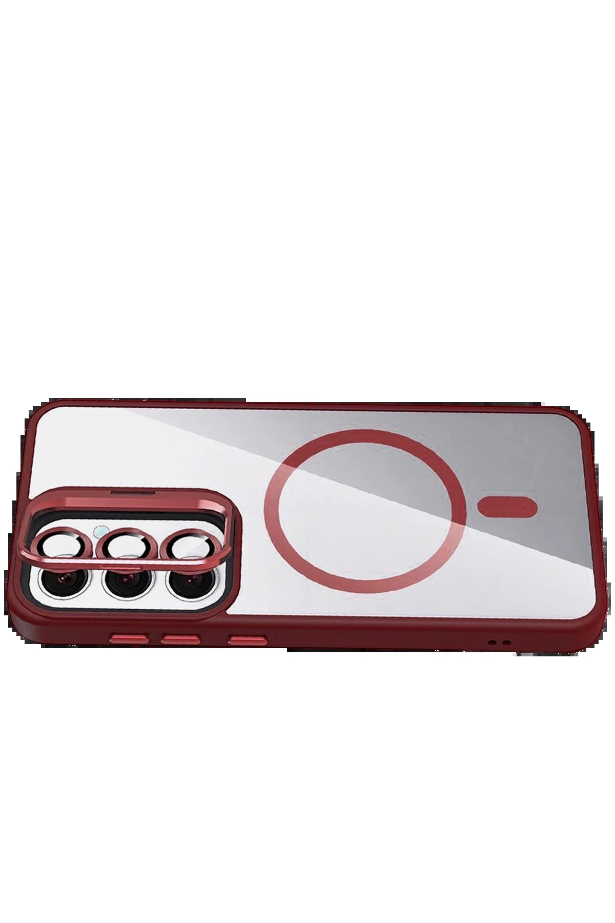 Samsung Galaxy S25 Remim Lensli Magsafe Standlı Kapak - Bordo-(5796) - Görsel 3