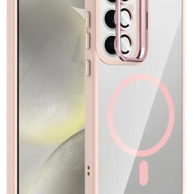 Samsung Galaxy S25 Remim Lensli Magsafe Standlı Kapak - Pembe-(5796)