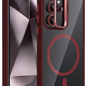 Samsung Galaxy S25 Ultra Remim Lensli Magsafe Standlı Kapak - Bordo-(5796)