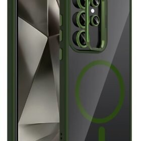 Samsung Galaxy S25 Ultra Remim Lensli Magsafe Standlı Kapak - Koyu Yeşil-(5796)