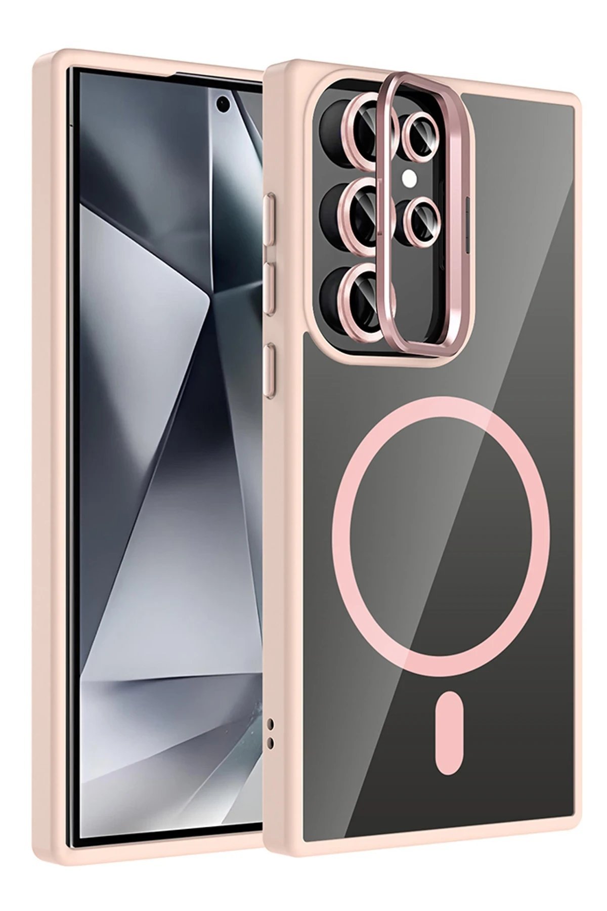 Samsung Galaxy S25 Ultra Remim Lensli Magsafe Standlı Kapak - Pembe-(5796)