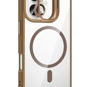 Apple iPhone 16 Remim Lensli Magsafe Standlı Kapak - Kahverengi-(5796)