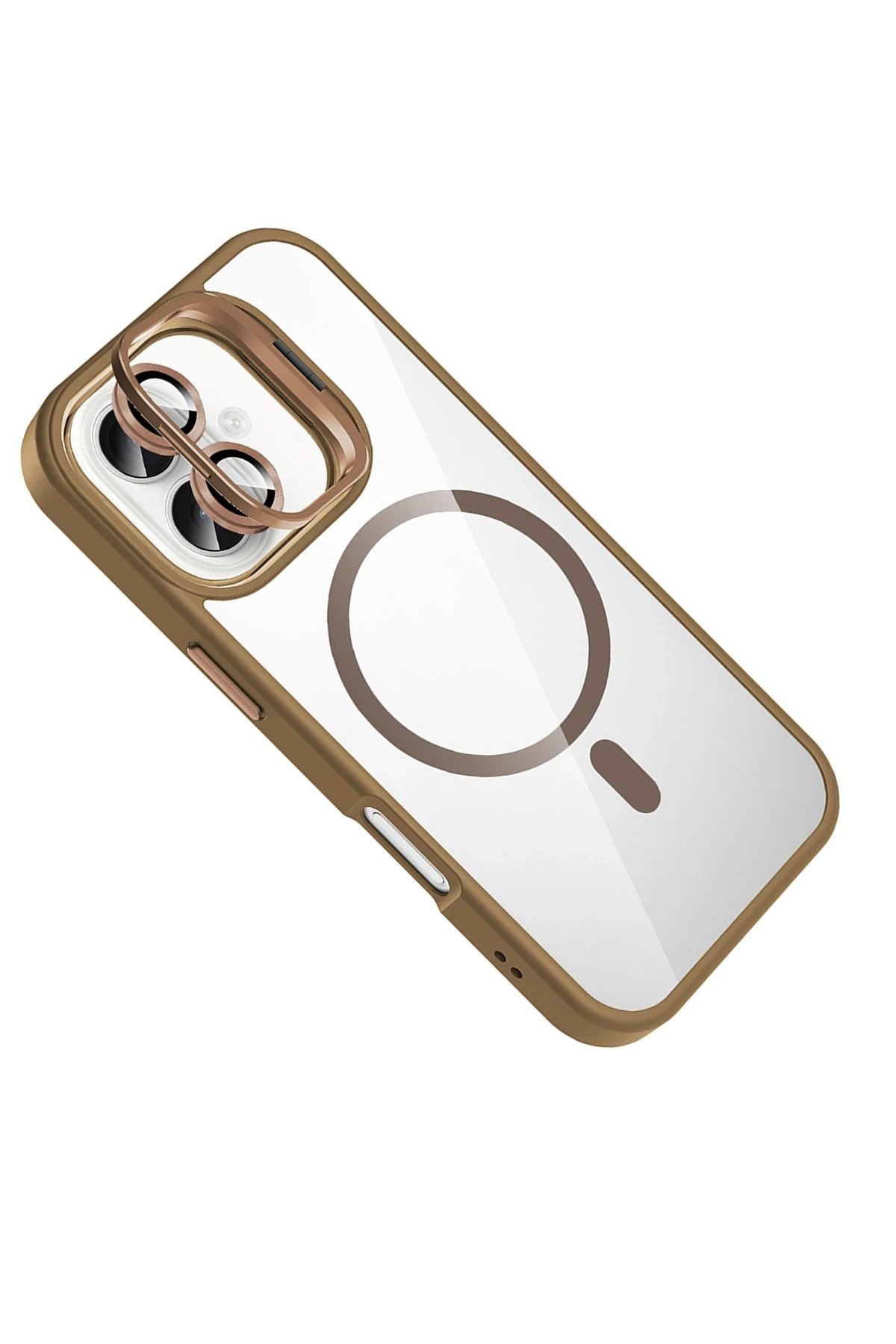 Apple iPhone 16 Remim Lensli Magsafe Standlı Kapak - Kahverengi-(5796) - Görsel 3