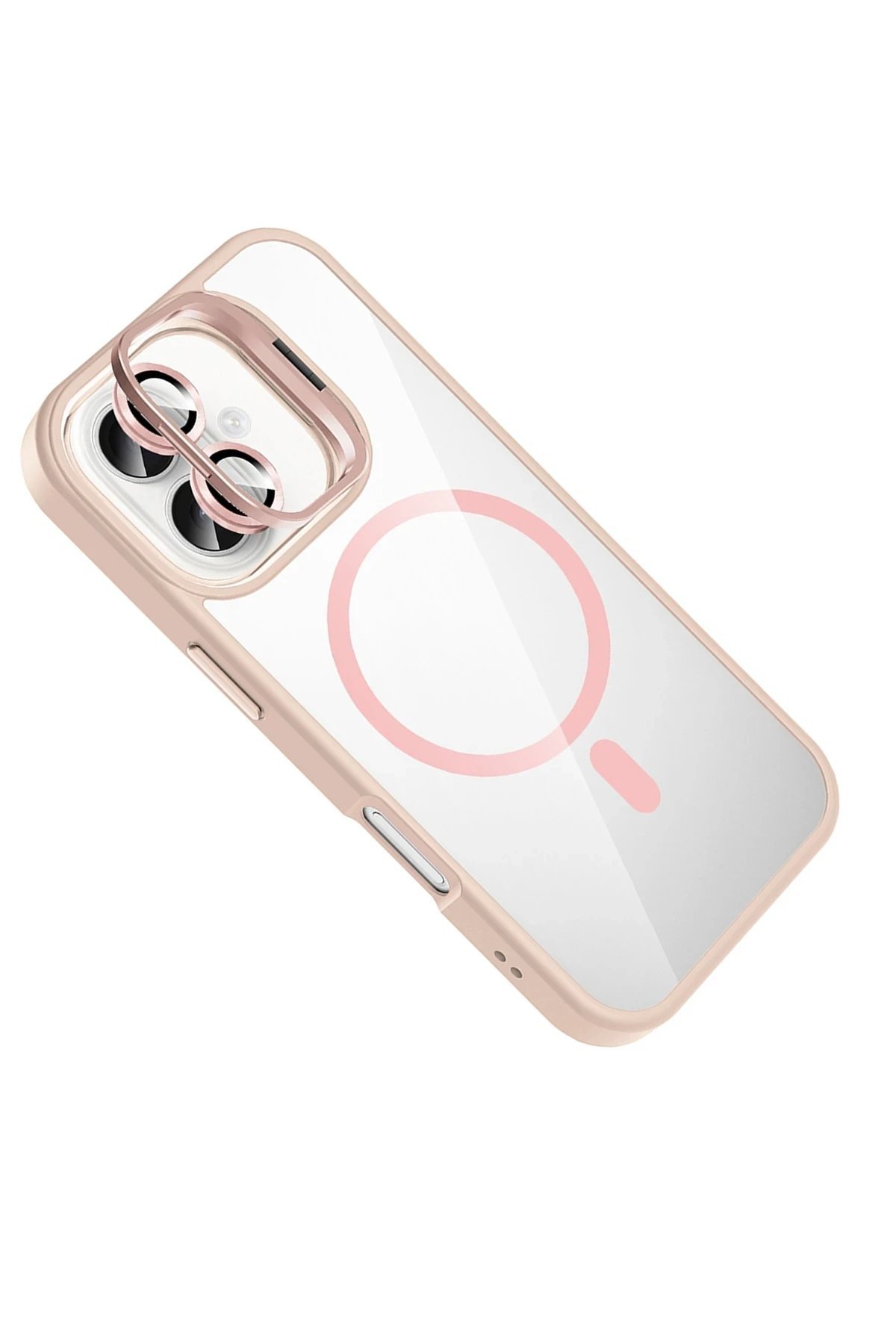 Apple iPhone 16 Remim Lensli Magsafe Standlı Kapak - Pembe-(5796) - Görsel 3