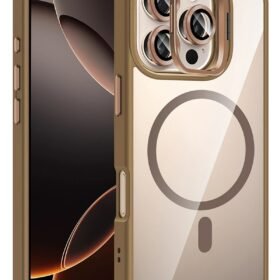 Apple iPhone 16 Pro Remim Lensli Magsafe Standlı Kapak - Kahverengi-(5796)