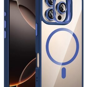 Apple iPhone 16 Pro Remim Lensli Magsafe Standlı Kapak - Lacivert-(5796)