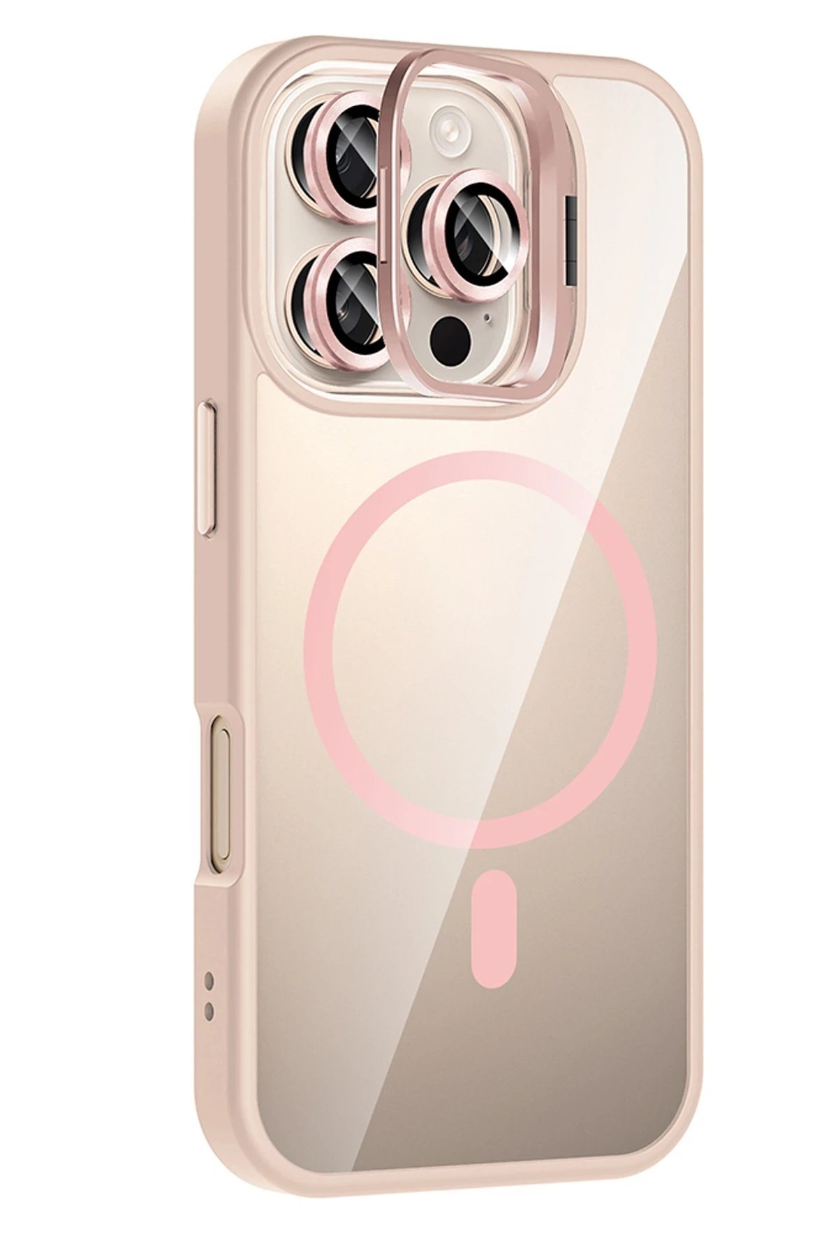 Apple iPhone 16 Pro Remim Lensli Magsafe Standlı Kapak - Pembe-(5796) - Görsel 2