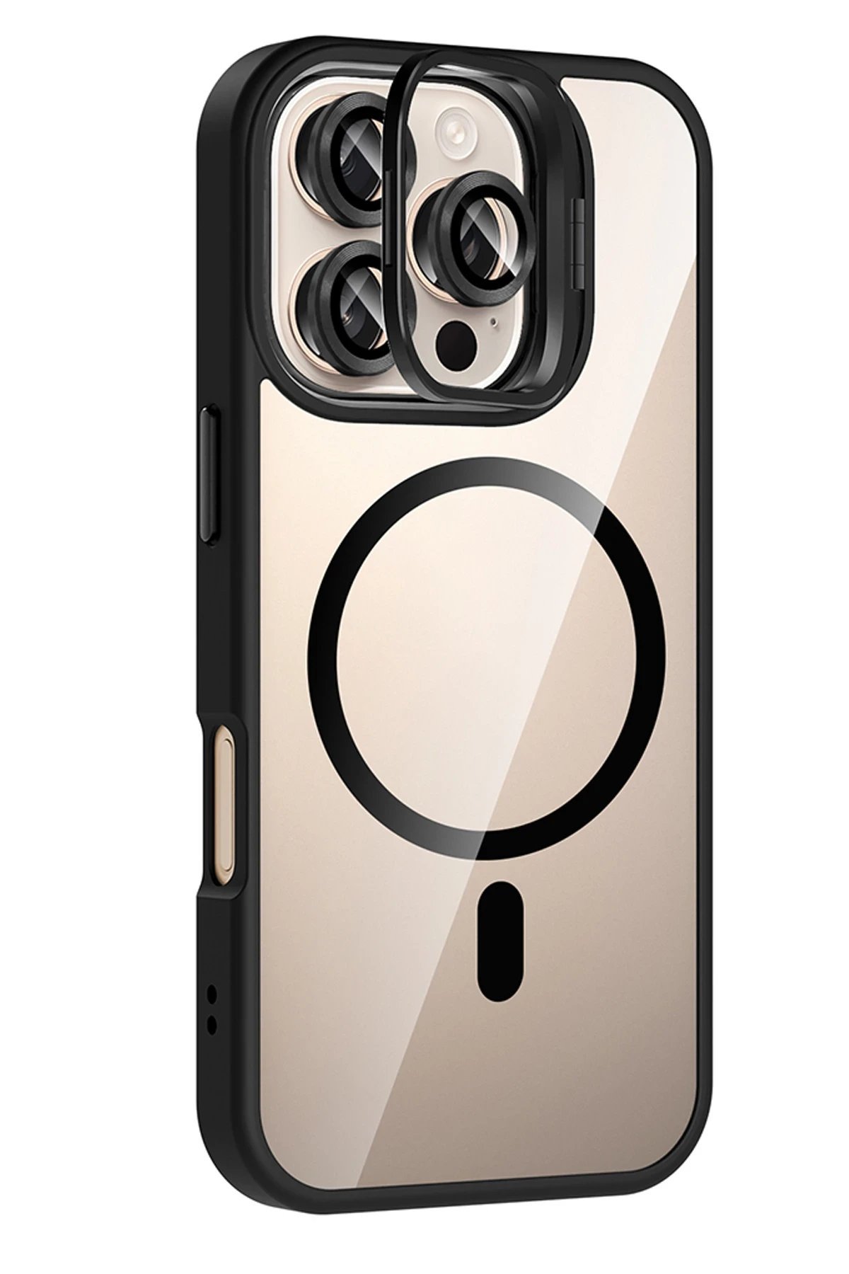 Apple iPhone 16 Pro Remim Lensli Magsafe Standlı Kapak - Siyah-(5796) - Görsel 2