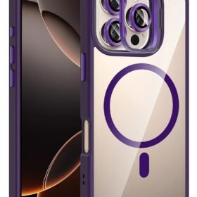 Apple iPhone 16 Pro Max Remim Lensli Magsafe Standlı Kapak - Derin Mor-(5796)