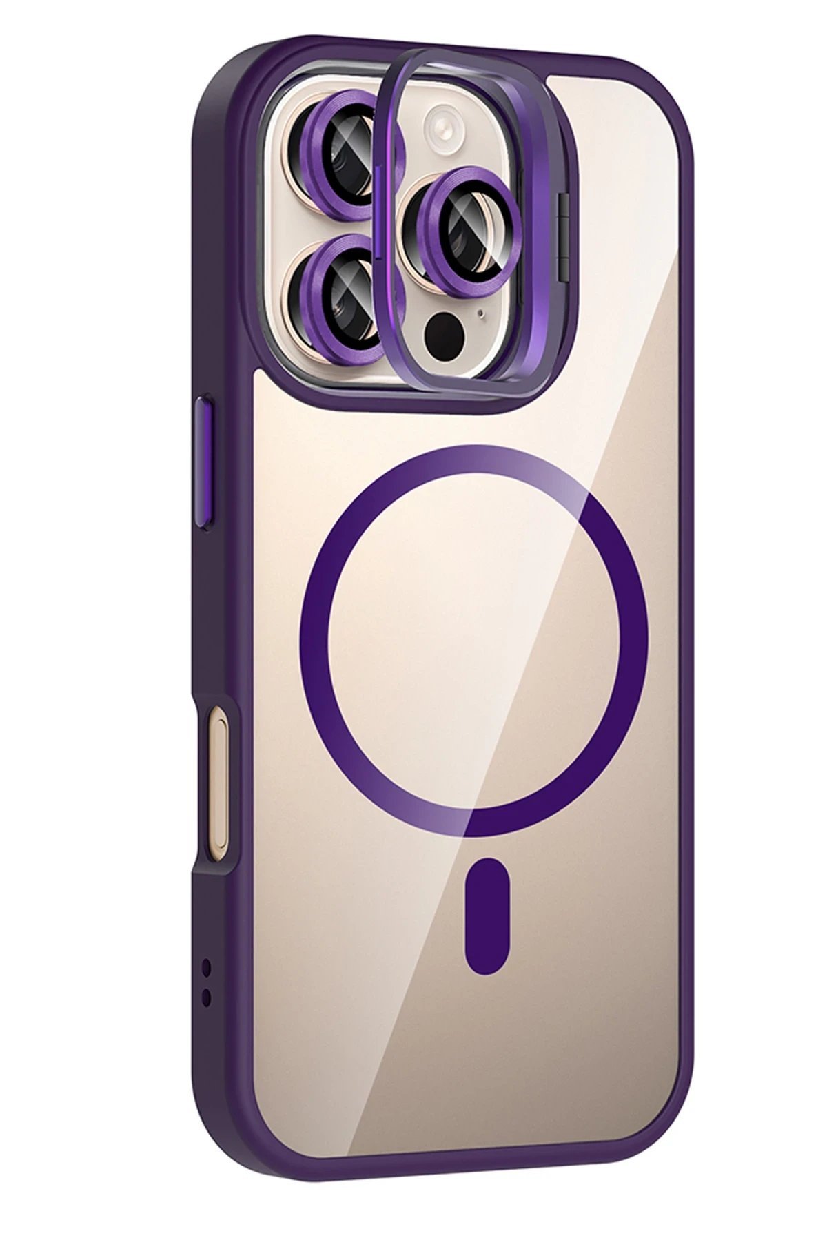 Apple iPhone 16 Pro Max Remim Lensli Magsafe Standlı Kapak - Derin Mor-(5796) - Görsel 2