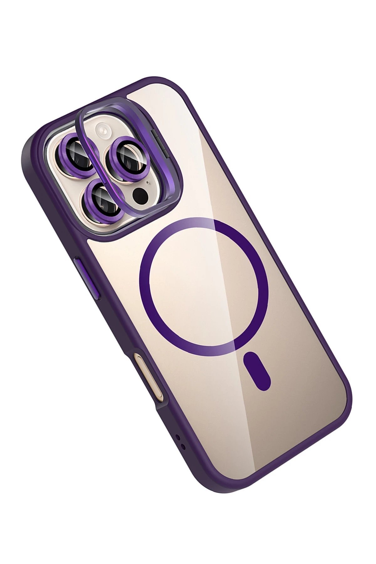 Apple iPhone 16 Pro Max Remim Lensli Magsafe Standlı Kapak - Derin Mor-(5796) - Görsel 3