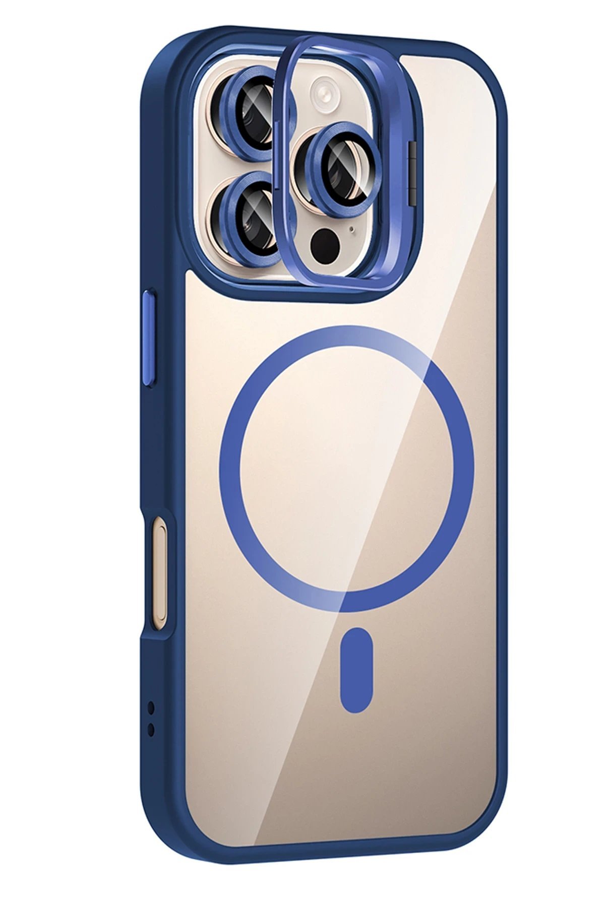 Apple iPhone 16 Pro Max Remim Lensli Magsafe Standlı Kapak - Lacivert-(5796) - Görsel 2