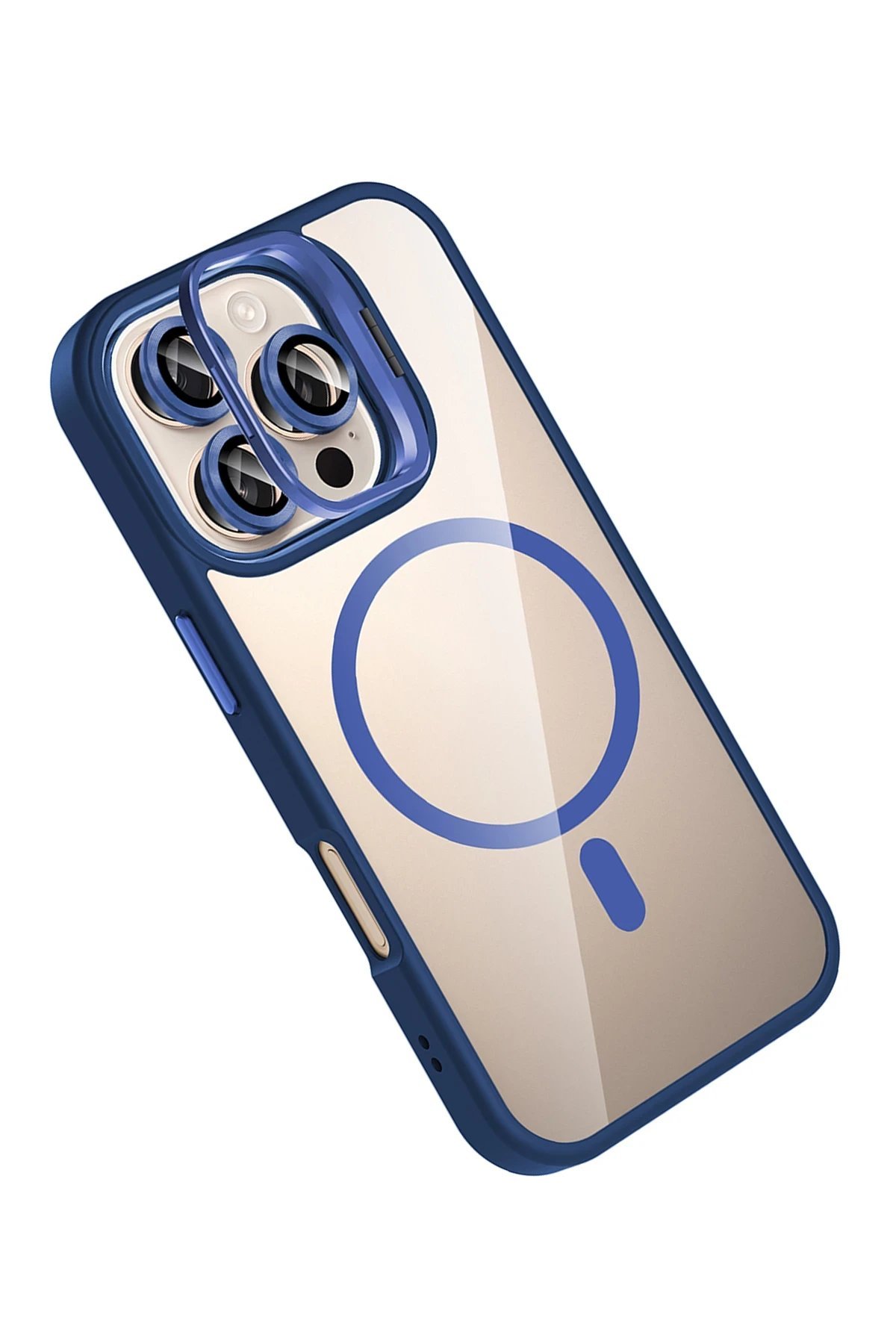 Apple iPhone 16 Pro Max Remim Lensli Magsafe Standlı Kapak - Lacivert-(5796) - Görsel 3
