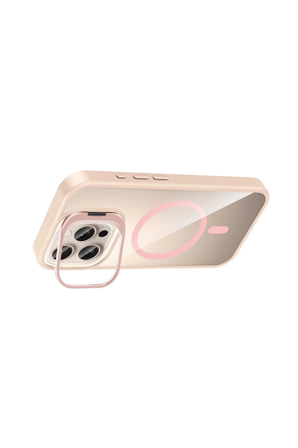 Apple iPhone 16 Pro Max Remim Lensli Magsafe Standlı Kapak - Pembe-(5796) - Görsel 4