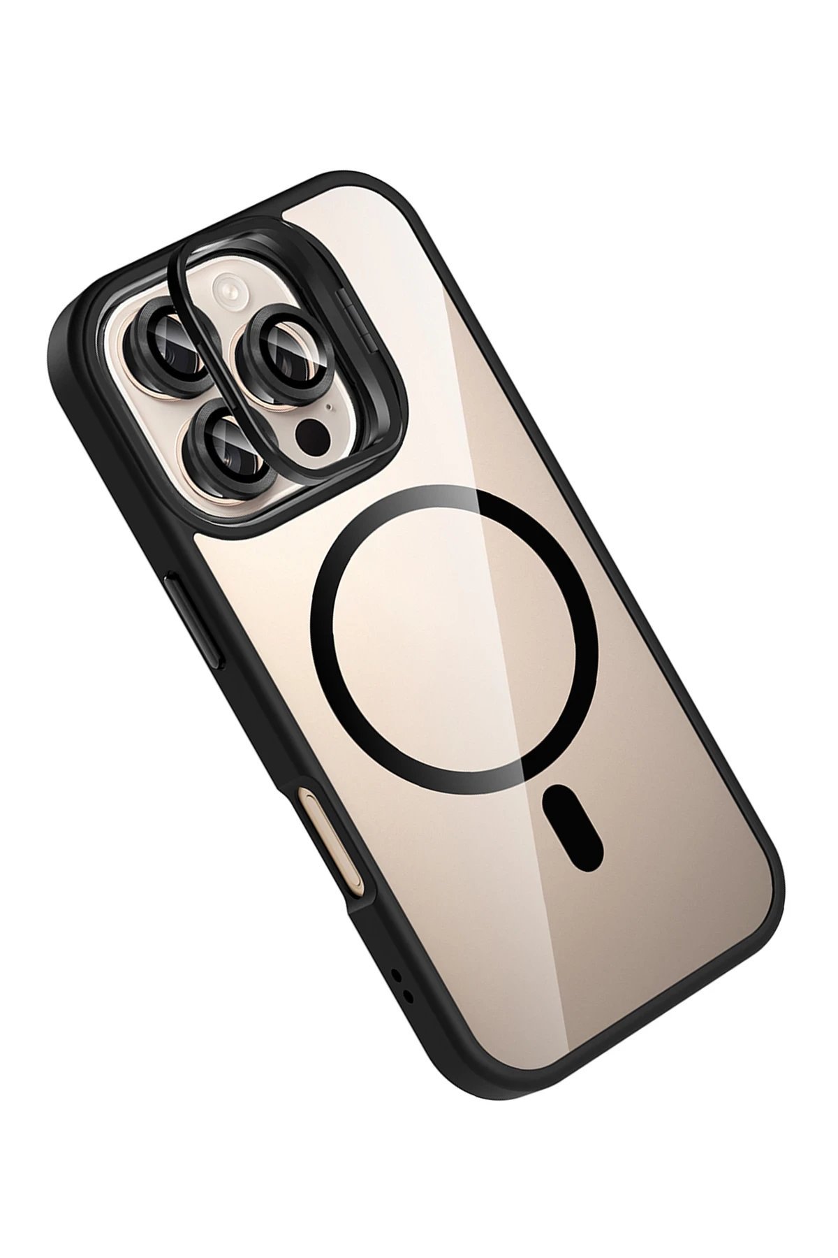 Apple iPhone 16 Pro Max Remim Lensli Magsafe Standlı Kapak - Siyah-(5796) - Görsel 3