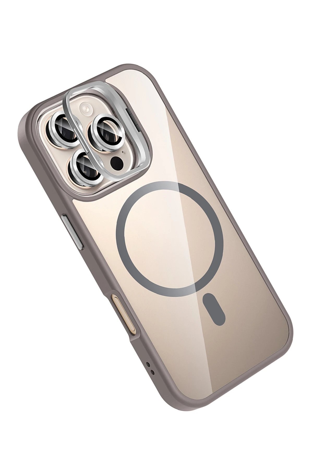 Apple iPhone 16 Pro Max Remim Lensli Magsafe Standlı Kapak - Titan Gri-(5796) - Görsel 3