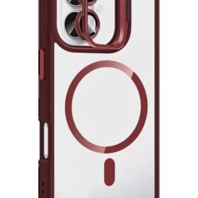 Apple iPhone 16 Plus Remim Lensli Magsafe Standlı Kapak - Bordo-(5796)