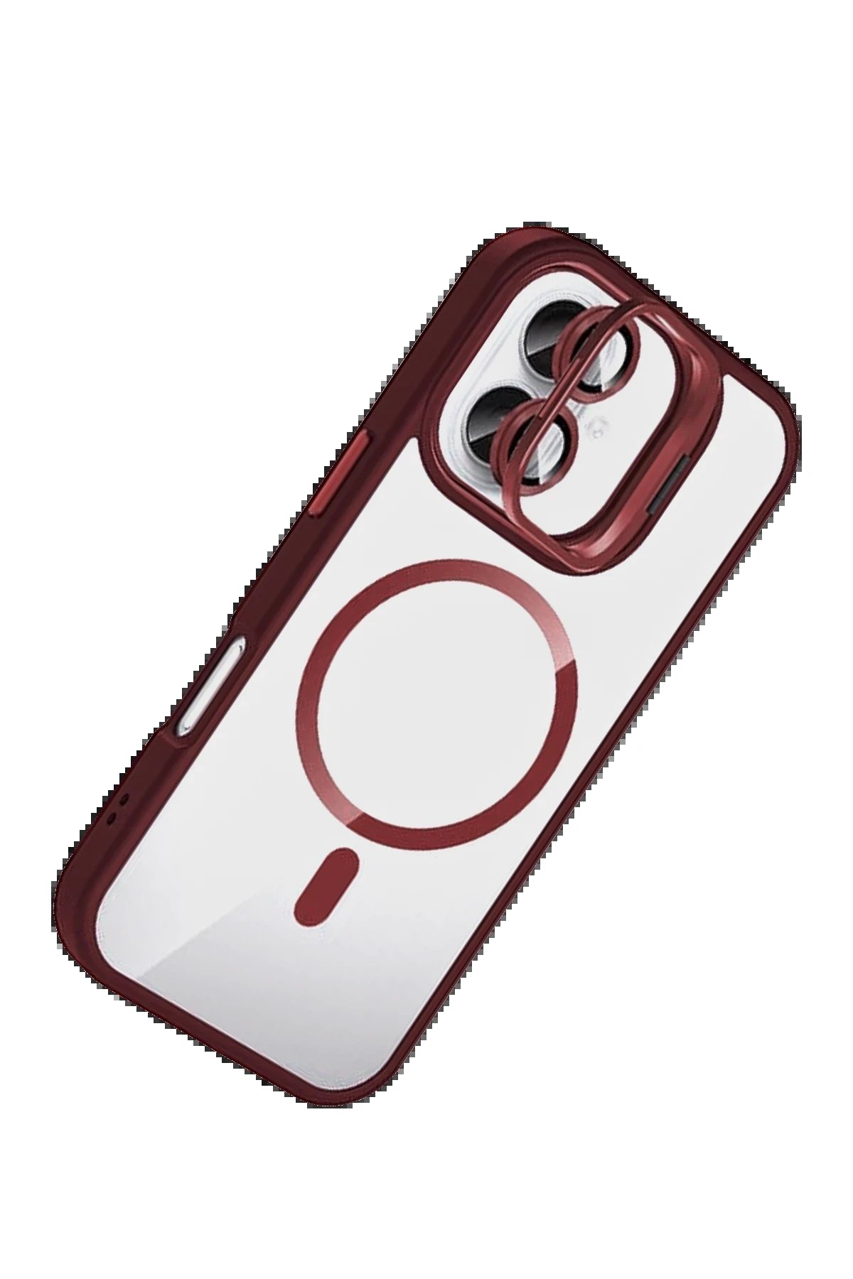 Apple iPhone 16 Plus Remim Lensli Magsafe Standlı Kapak - Bordo-(5796) - Görsel 2