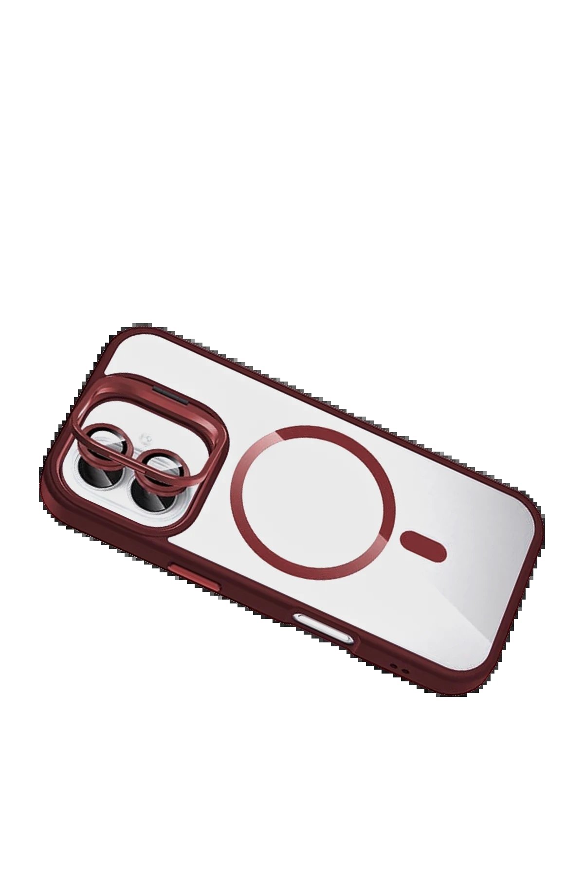 Apple iPhone 16 Plus Remim Lensli Magsafe Standlı Kapak - Bordo-(5796) - Görsel 3