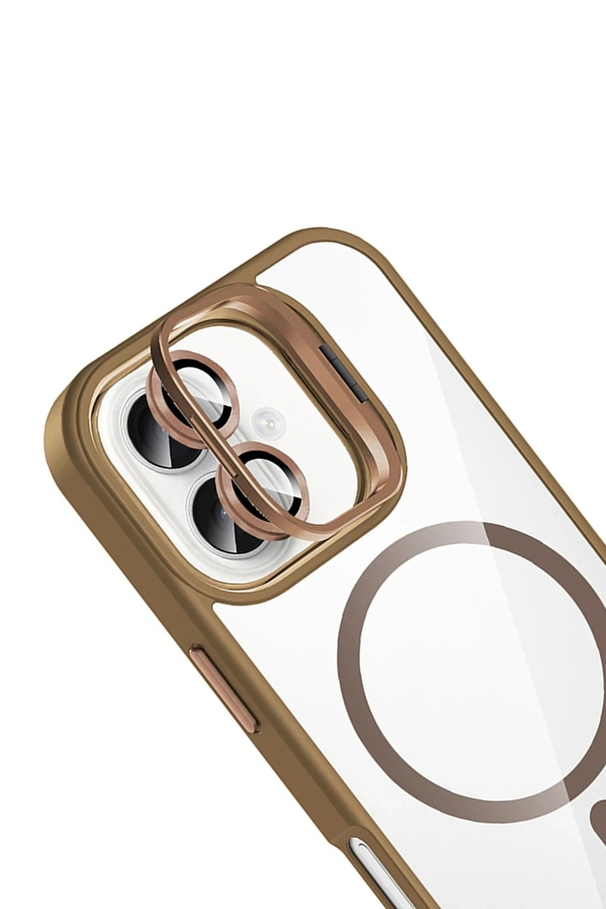 Apple iPhone 16 Plus Remim Lensli Magsafe Standlı Kapak - Kahverengi-(5796) - Görsel 4