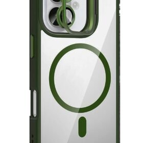 Apple iPhone 16 Plus Remim Lensli Magsafe Standlı Kapak - Koyu Yeşil-(5796)