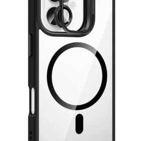Apple iPhone 16 Plus Remim Lensli Magsafe Standlı Kapak - Siyah-(5796)