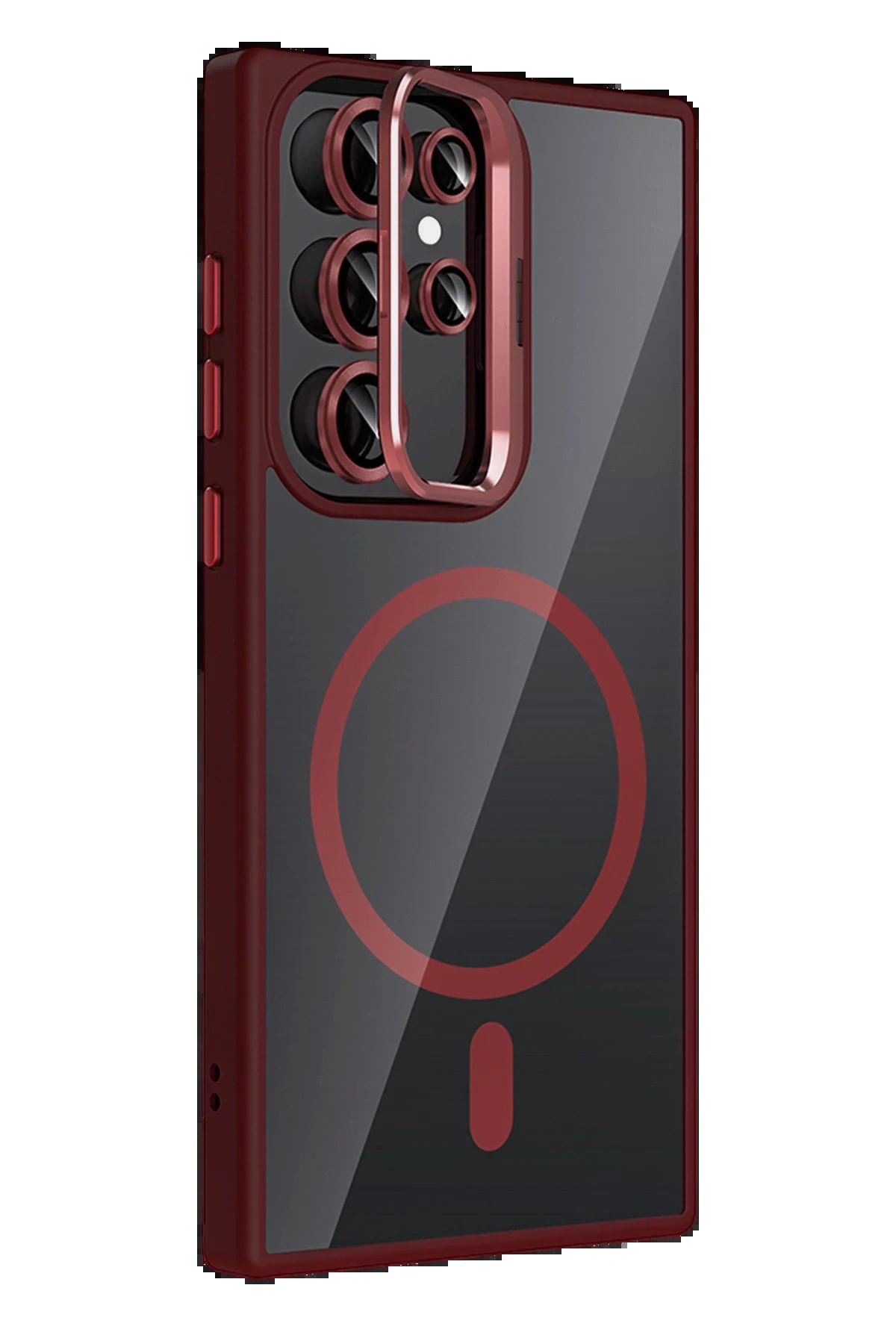 Samsung Galaxy S24 Ultra Remim Lensli Magsafe Standlı Kapak - Bordo-(5796) - Görsel 2
