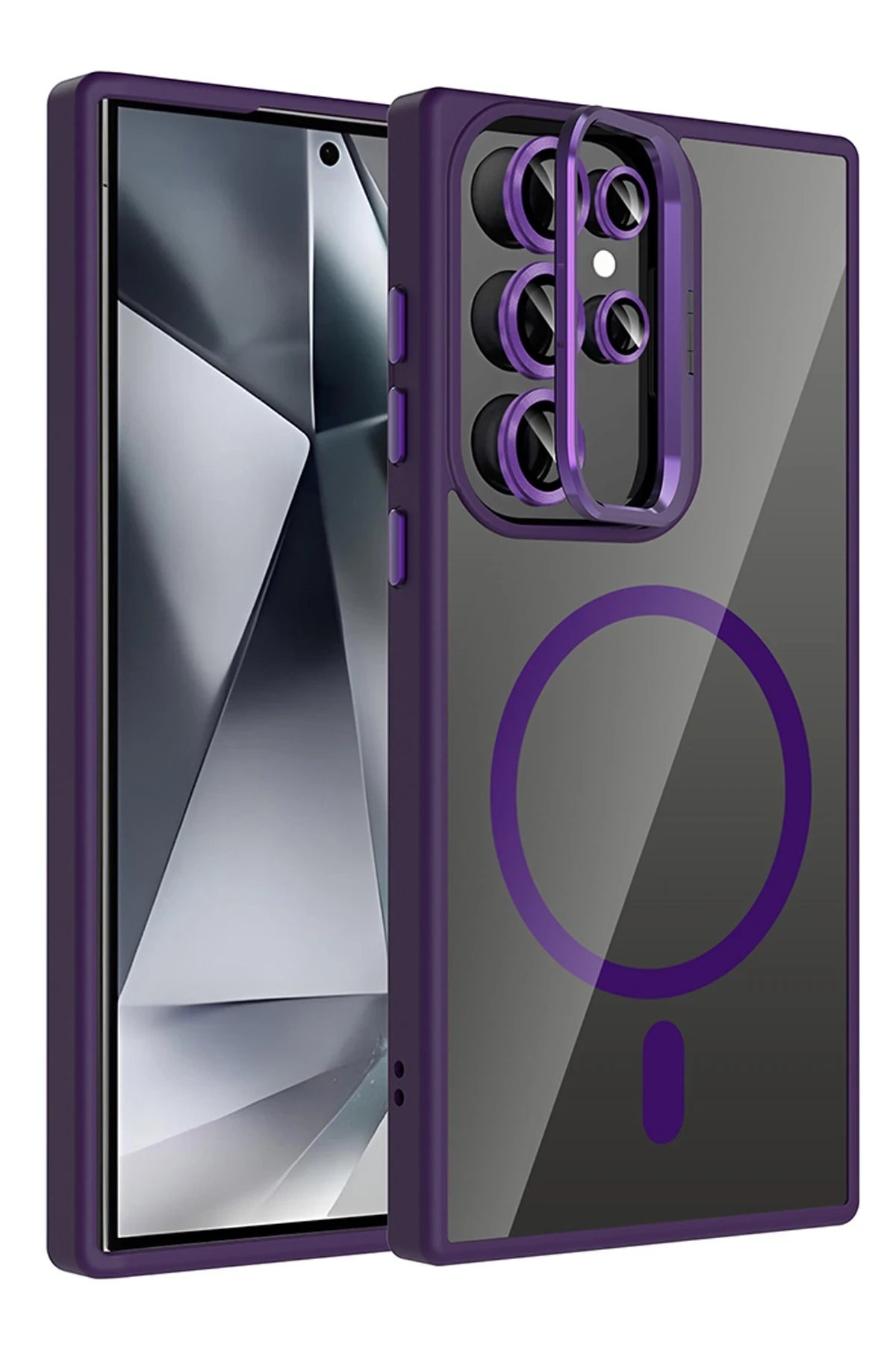 Samsung Galaxy S24 Ultra Remim Lensli Magsafe Standlı Kapak - Derin Mor-(5796)