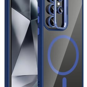 Samsung Galaxy S24 Ultra Remim Lensli Magsafe Standlı Kapak - Lacivert-(5796)