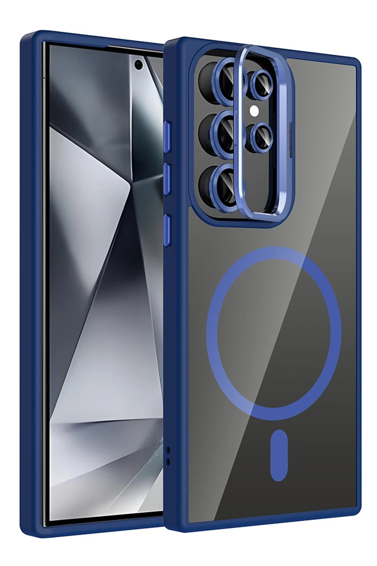 Samsung Galaxy S24 Ultra Remim Lensli Magsafe Standlı Kapak - Lacivert-(5796)