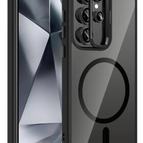 Samsung Galaxy S24 Ultra Remim Lensli Magsafe Standlı Kapak - Siyah-(5796)