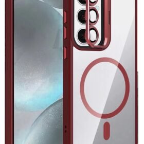 Samsung Galaxy S24 FE Remim Lensli Magsafe Standlı Kapak - Bordo-(5796)