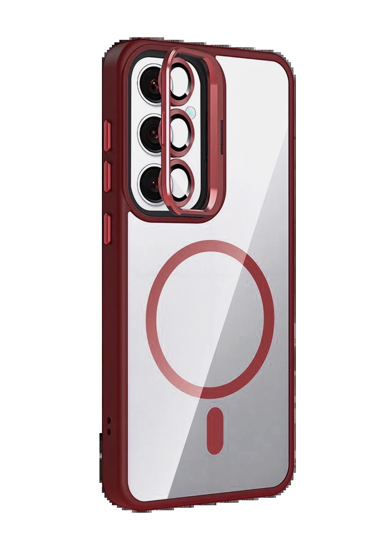 Samsung Galaxy S24 FE Remim Lensli Magsafe Standlı Kapak - Bordo-(5796) - Görsel 2