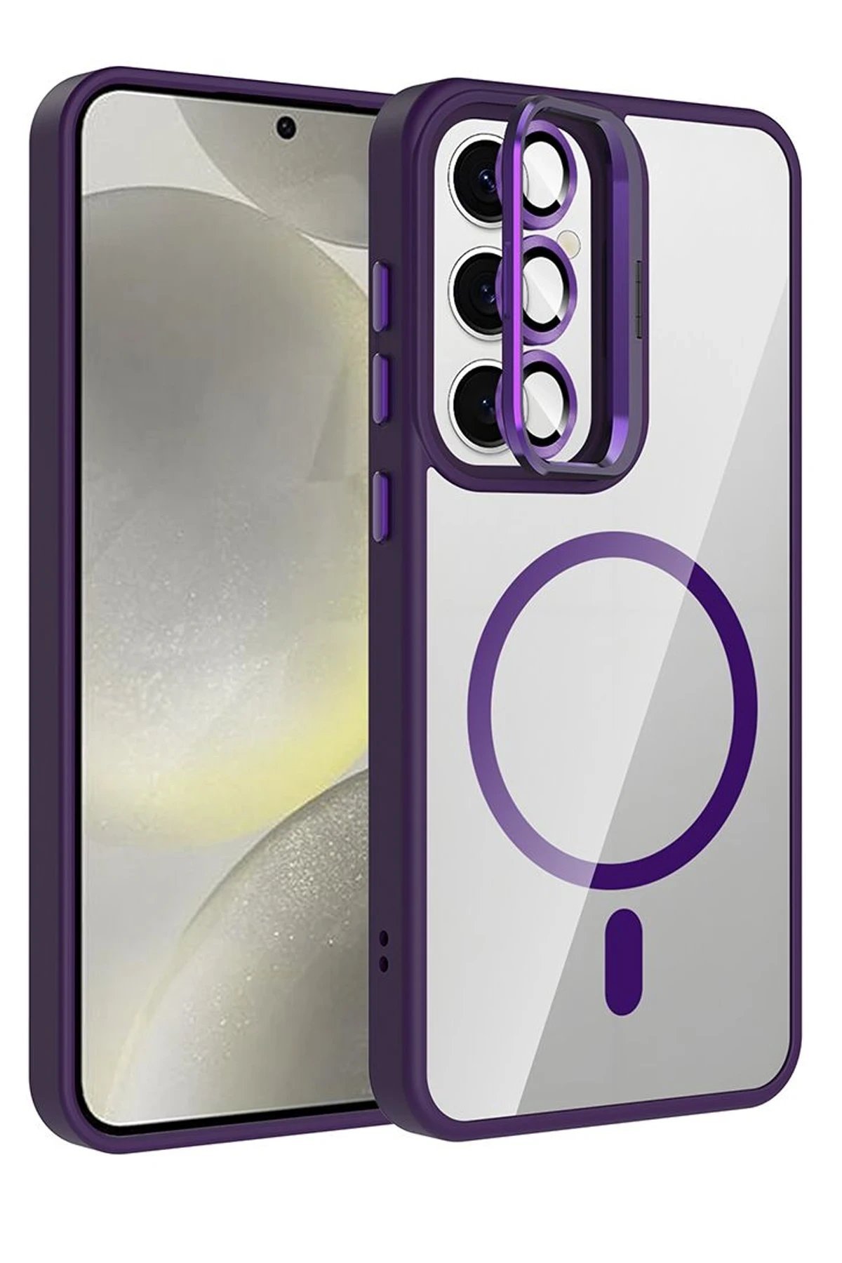 Samsung Galaxy S24 FE Remim Lensli Magsafe Standlı Kapak - Derin Mor-(5796)