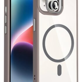 Apple iPhone 14 Remim Lensli Magsafe Standlı Kapak - Titan Gri-(5796)