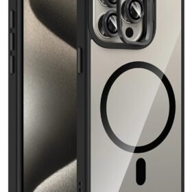 Apple iPhone 14 Pro Max Remim Lensli Magsafe Standlı Kapak - Siyah-(5796)