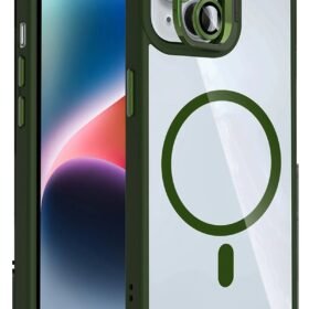 Apple iPhone 15 Plus Remim Lensli Magsafe Standlı Kapak - Koyu Yeşil-(5796)