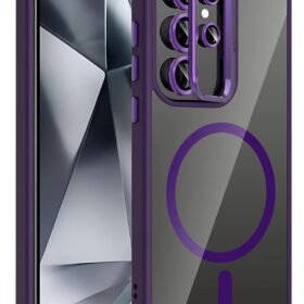 Samsung Galaxy S23 Ultra Remim Lensli Magsafe Standlı Kapak - Derin Mor-(5796)