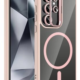 Samsung Galaxy S23 Ultra Remim Lensli Magsafe Standlı Kapak - Pembe-(5796)