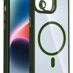 Apple iPhone 11 Remim Lensli Magsafe Standlı Kapak - Koyu Yeşil-(5796)