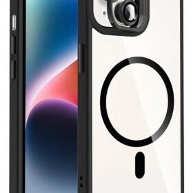 Apple iPhone 13 Remim Lensli Magsafe Standlı Kapak - Siyah-(5796)